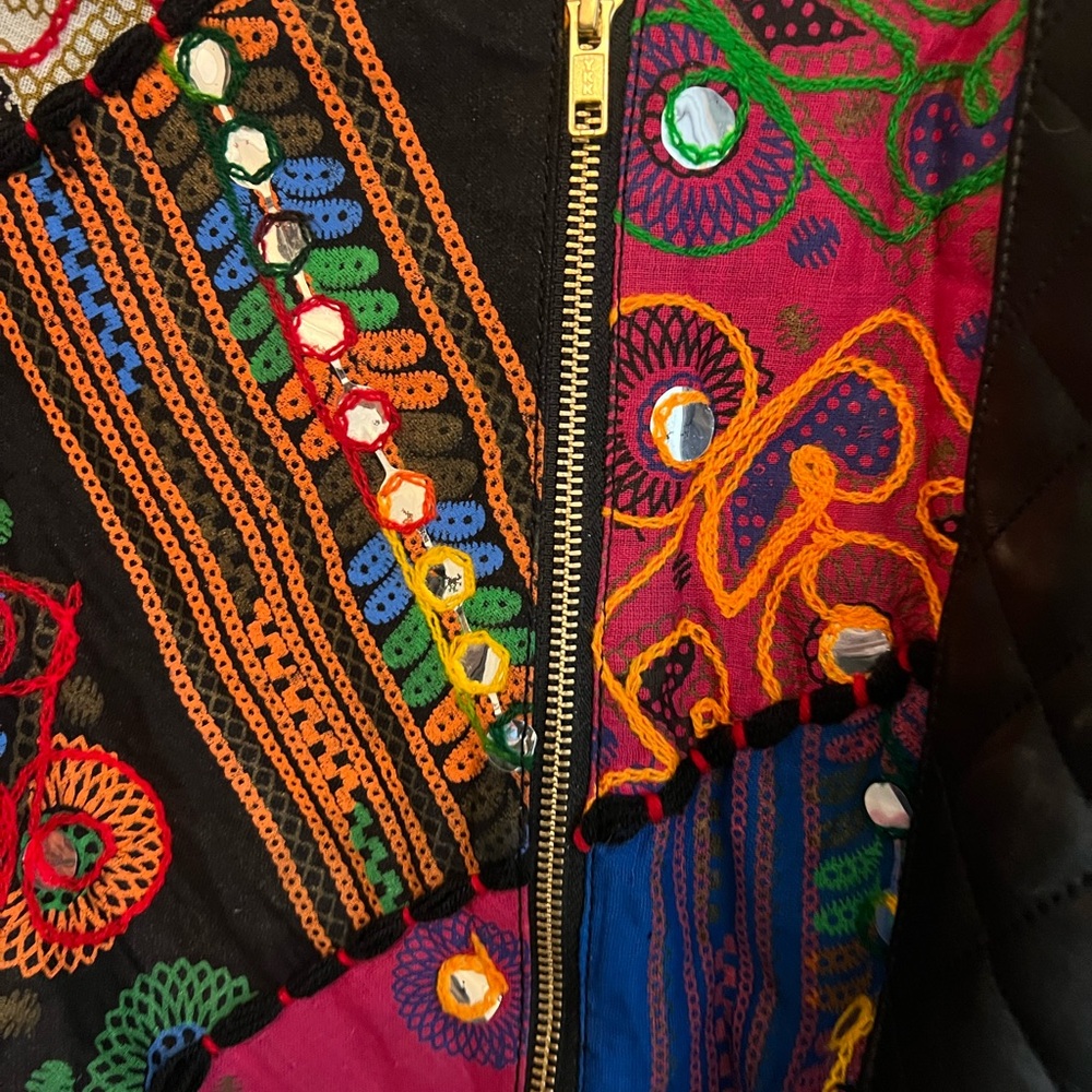 Vibrant Embroidered Patchwork Bomber Jacket With … - image 2